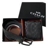 Cinturón Y Cartera Coach Hombr Cinto + Billetera Casual Lujo