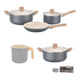 Set Hudson Gris Gray 8pz Cerámica Antidhe Jarro Olla 20