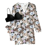Conjunto Moda Praia Feminino Kimono + Biquini Levanta Bumbum