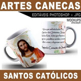 Pacote 30 Artes Editáveis Canecas Santos Católicos Mockups