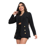 Conjunto 3 Peças Max Blazer Com Cropped Short Saia E Blazer