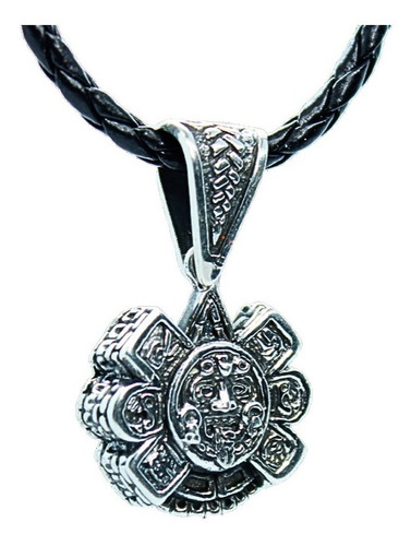 Dije Sol Calendario Azteca Plata 925 Cordón Piel Hombre