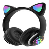 Audífonos Diadema Bluetooth Gato Color Negro