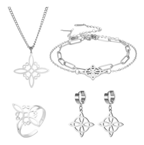 Set Dije Cadena Anillo Aretes Pulsera Nudo Bruja Celta Wica2