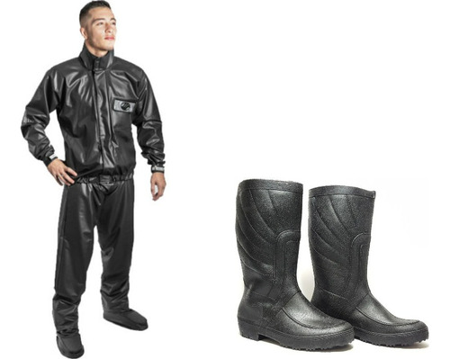 Conjunto Roupa De Chuva  Alba Europa + Bota Impermeável Pvc