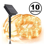  Manguera Led Solar 100 Led 10 Metros Luz Calida Navidad