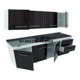 Combo Cocina 160 Bajo Mesada + Alacena 160 Abedul Mod 3010 Color Wengue Con Blanco