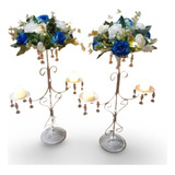 2 Centro De Mesa Candelabro Con Flores, Luces Led Y Caireles