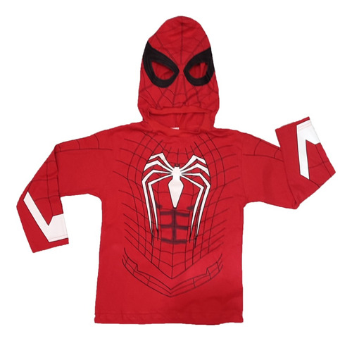 Camiseta Infantil Manga Larga C/ Capucha-mascara Spiderman  