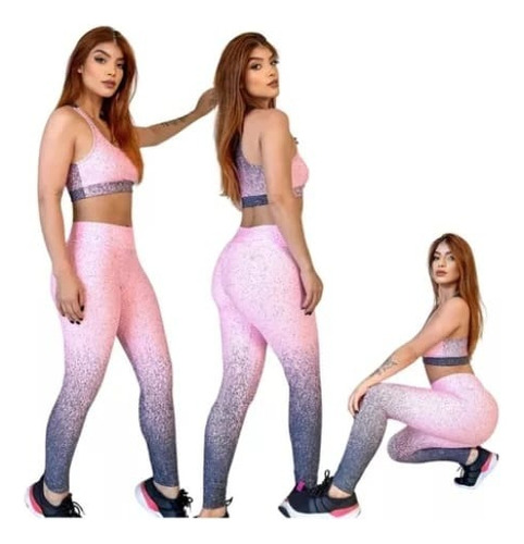 Conjunto Feminino Degrade Calça Leg E Top Academia Fitness