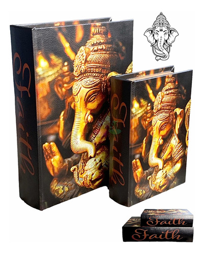 2 Caixa Livro Falso Porta Objetos Lord Ganesha Esotérico Zen