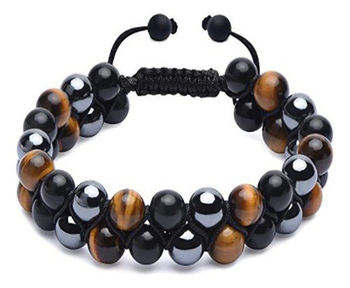 Pulsera Ajustable Hombre Doble Ojo De Tigre Piedra Natural 