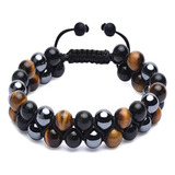 Pulsera Ajustable Hombre Doble Ojo De Tigre Piedra Natural 