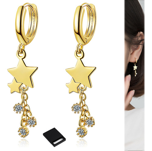 Par Aretes Estrella  Oro Colgante Pendiente Elegante Largo