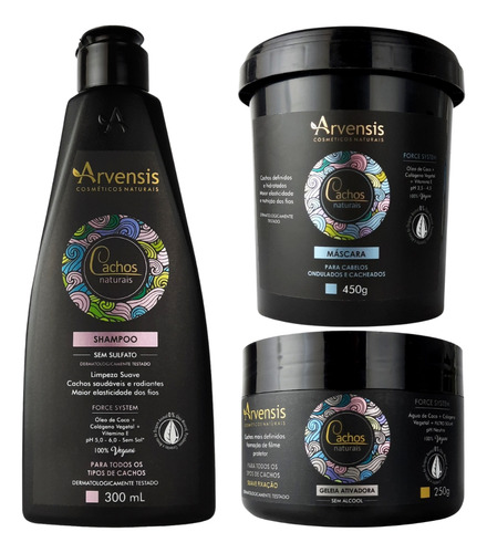 Kit Arvensis Cachos Shampoo Máscara Ondulados Geleia Suave