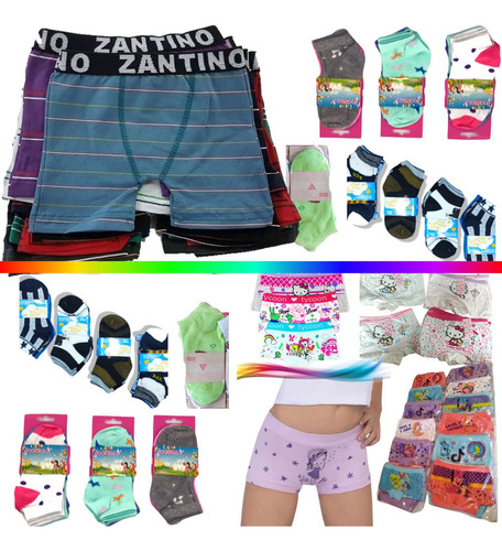 Combo De 6 Boxer Niños + 6 Boxer Niñas + 12 Pares Medias