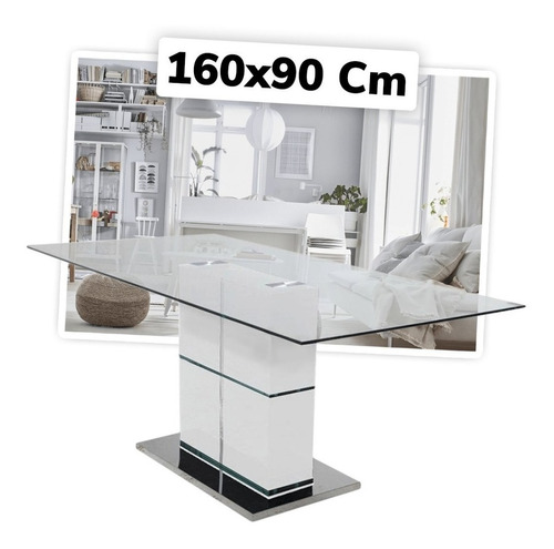 Mesa De Comedor Vanity Vidrio Y Base Madera 1,60 X 90 Cm 