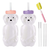 Honey Bear -  2 Vasos Con Popote Botella De Oso De Jugo 8 Oz