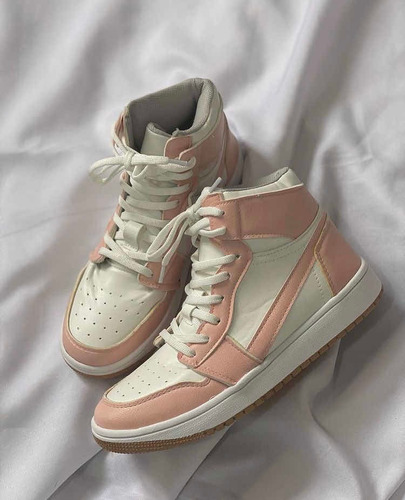 Zapatillas Sneakers Botitas Rosa Nude De Cuero Pu Nuevas