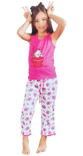 Pijama Capri Niña Manga Sisa Pesquero Algodón Acanalado