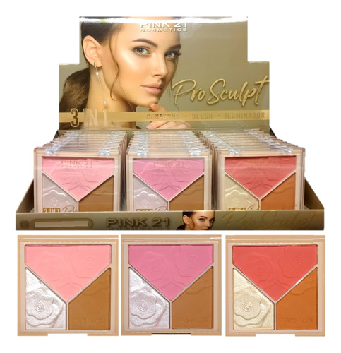 24 Trio Contorno Blush Iluminador Cs4034 Kit Pink21 Atac Sj