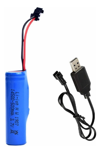 Bateria E Carregador 14500 3.7v 500mah Carrinho Plug Sm2p