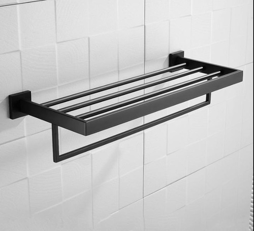 Suporte Porta Toalha Toalheiro Barra Linear Triplo Hotel Banheiro Lavabo De Parede Luxo Luuk Young 7772h Preto Fosco