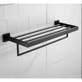 Suporte Porta Toalha Toalheiro Barra Linear Triplo Hotel Banheiro Lavabo De Parede Luxo Luuk Young 7772h Preto Fosco