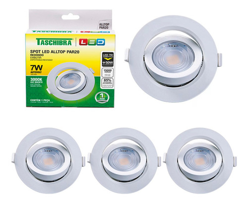 Kit 4 Spot Led Embutir Redondo 7w Móvel Par 20 Taschibra