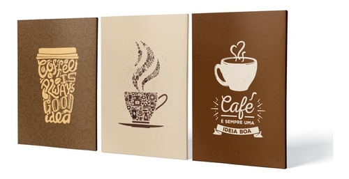 Kit 3 Placas Quadros Decorativos 20x30 Cantinho Do  Café