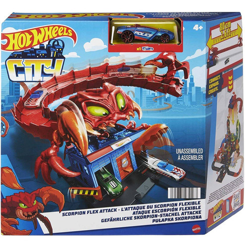 Hot Wheels City - Ataque Del Escorpion Flexible - Inc 1 Auto Color Rojo