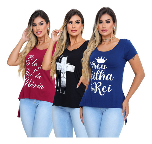Kit 03 Blusas Tshirts Tapa Bumbum Feminina Preço Atacado
