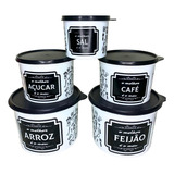 Conjunto De 5 Potes De Mantimento Arroz Café Açúcar Decorado