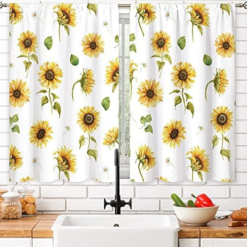 Oolygoo Cortinas De Cocina Rústicas De Girasol Amarillo, [u]