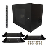 Rack 8u X 350mm Porta Acrílica 3 Bandejas E Regua 8 Tomadas