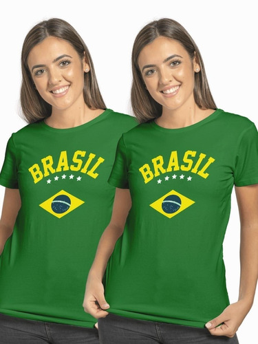 Kit 2 Camiseta Feminina Brasil Verde Amarela Torcedor Copa