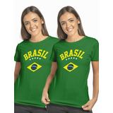 Kit 2 Camiseta Feminina Brasil Verde Amarela Torcedor Copa