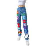 Jeans De Cintura Alta Con Estampado De Grafiti Para Mujer