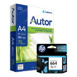 Cartucho Hp 664 Color Tinta Original Y Resma Autor A4 75 Gr