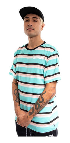 Polera Hombre Manga Corta Spitfire Stripe To Burn Celeste