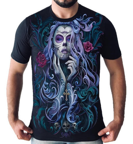 Camisa Camiseta Skull Caveira Mexicana Floral Flowers
