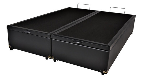 Cama Box Baú Queen Bipartido Sintético Preto, Marrom, Branco