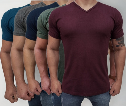 Kit 5 Camisetas Gola V Masculina Lisa Camisa Slim Fit Moda