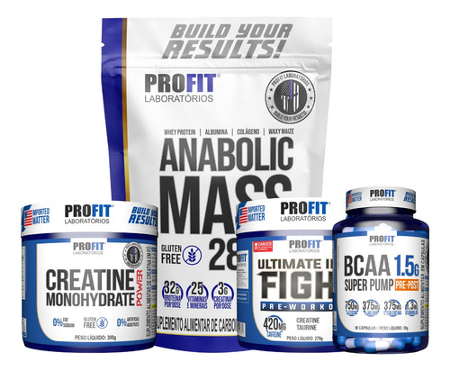 Hipercalórico Anabolic 3kg + Bcaa + Pré Treino + Creatina