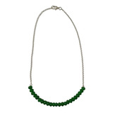 Collar Jade Verde Rondel Facetado Cadena Y Alambre Plata925 