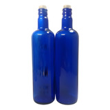 2 Botellas Vidrio Azul Hoponopono Con Corcho Agua Solarizada