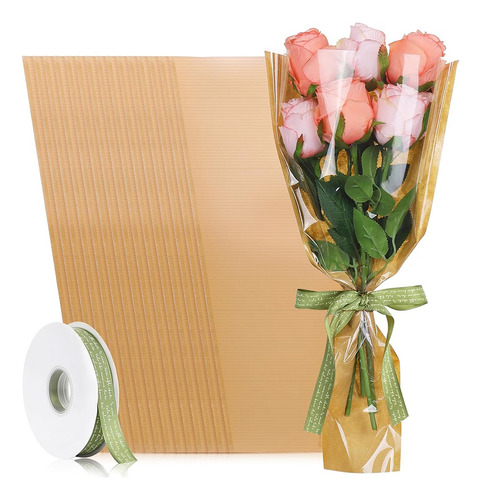 50 Bolsas De Embalaje De Flores Con Cinta, Papel Kraft Flo