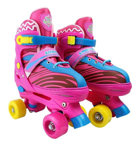 Patins Quad Rosa Regulável 33 34 35 36 37 Kit Protecao