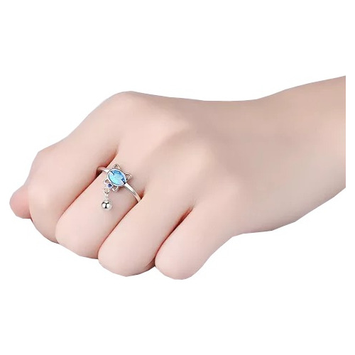 Anillo De Plata Ley 925 Para Mujer Diseño Planeta Azul Gato