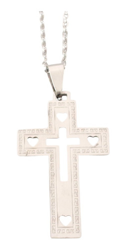 Colar Corrente Aço Inoxidável Coração Cruz Católico Crucifix